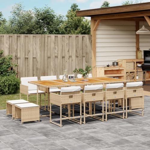 LVHUIDEH 13er Set Gartenmöbel, Garten-Essgruppe mit Kissen, Sitzgruppe, Wetterfest, Terassenmöbel für Garten Terrasse Balkon, Beige Poly Rattan von LVHUIDEH