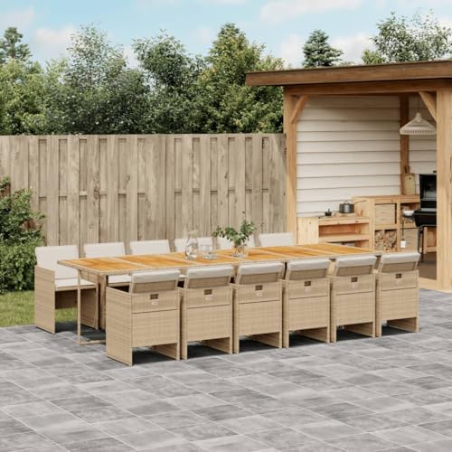 LVHUIDEH 13er Set Gartenmöbel, Garten-Essgruppe mit Kissen, Sitzgruppe, Wetterfest, Terassenmöbel für Garten Terrasse Balkon, Beige Poly Rattan LVHUIDEH 13er Set Gartenmöbel, Garten-Essgruppe mit Kissen, Sitzgruppe, Wetterfest, Terassenmöbel für Garten Terrasse Balkon, Beige Poly Rattan von LVHUIDEH