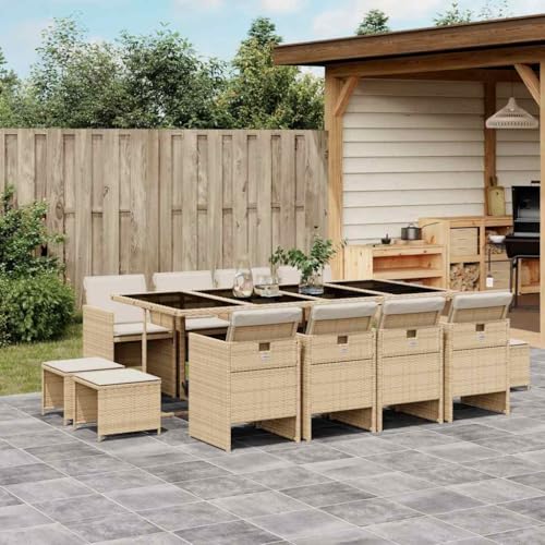 LVHUIDEH 13er Set Gartenmöbel, Garten-Essgruppe mit Kissen, Sitzgruppe, Wetterfest, Terassenmöbel für Garten Terrasse Balkon, Beige Poly Rattan LVHUIDEH 13er Set Gartenmöbel, Garten-Essgruppe mit Kissen, Sitzgruppe, Wetterfest, Terassenmöbel für Garten Terrasse Balkon, Beige Poly Rattan von LVHUIDEH