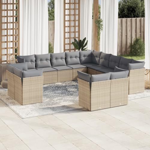 LVHUIDEH 13er Set Gartenmöbel, Garten-Sofagarnitur mit Kissen, Sitzgruppe, Wetterfest, Terassenmöbel für Garten Terrasse Balkon, Beige Poly Rattan LVHUIDEH 13er Set Gartenmöbel, Garten-Sofagarnitur mit Kissen, Sitzgruppe, Wetterfest, Terassenmöbel für Garten Terrasse Balkon, Beige Poly Rattan von LVHUIDEH