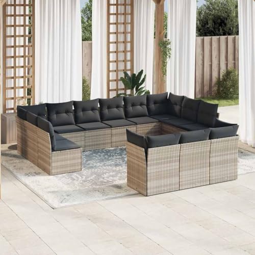 LVHUIDEH 13er Set Gartenmöbel, Garten-Sofagarnitur mit Kissen, Sitzgruppe, Wetterfest, Terassenmöbel für Garten Terrasse Balkon, Hellgrau Poly Rattan von LVHUIDEH
