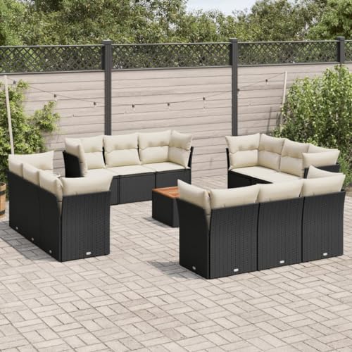 LVHUIDEH 13er Set Gartenmöbel, Garten-Sofagarnitur mit Kissen, Sitzgruppe, Wetterfest Terassenmöbel, Schwarz Poly Rattan von LVHUIDEH