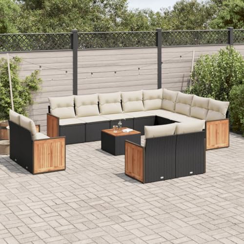 LVHUIDEH 13er Set Gartenmöbel, Garten-Sofagarnitur mit Kissen, Sitzgruppe, Wetterfest Terassenmöbel, Schwarz Poly Rattan von LVHUIDEH