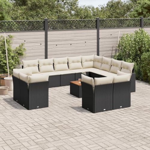LVHUIDEH 13er Set Gartenmöbel, Garten-Sofagarnitur mit Kissen, Sitzgruppe, Wetterfest Terassenmöbel, Schwarz Poly Rattan von LVHUIDEH