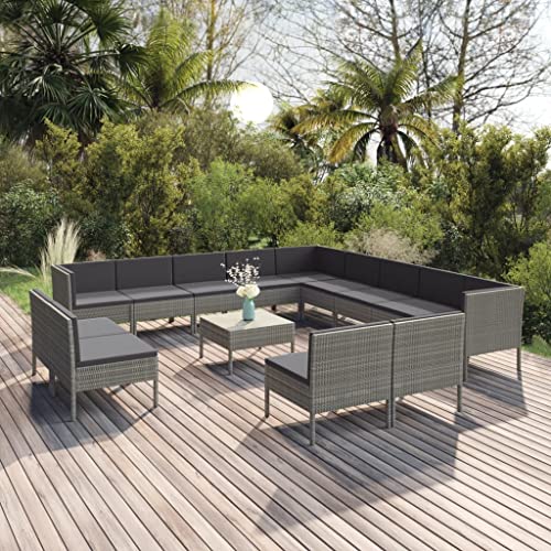 LVHUIDEH 14er Set Gartenmöbel, Garten-Lounge-Set mit Auflagen, Sitzgruppe, Wetterfest Balkonmöbel für Garten Terrasse Balkon, Poly Rattan Grau von LVHUIDEH