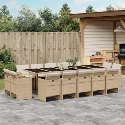 LVHUIDEH 15er Set Gartenmöbel, Garten-Essgruppe mit Kissen, Sitzgruppe, Wetterfest, Terassenmöbel für Garten Terrasse Balkon, Beige Poly Rattan LVHUIDEH 15er Set Gartenmöbel, Garten-Essgruppe mit Kissen, Sitzgruppe, Wetterfest, Terassenmöbel für Garten Terrasse Balkon, Beige Poly Rattan von LVHUIDEH