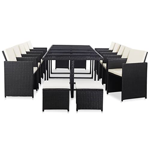 LVHUIDEH 15er Set Gartenmöbel, Garten-Essgruppe mit Kissen Poly Rattan Schwarz von LVHUIDEH