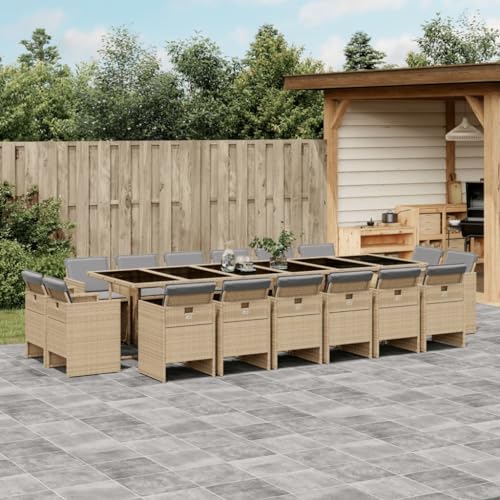 LVHUIDEH 17er Set Gartenmöbel, Garten-Essgruppe mit Kissen, Sitzgruppe, Wetterfest, Terassenmöbel für Garten Terrasse Balkon, Beigemischung Poly Rattan von LVHUIDEH