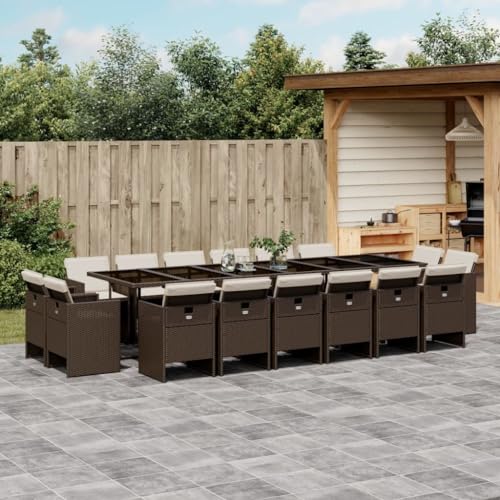 LVHUIDEH 17er Set Gartenmöbel, Garten-Essgruppe mit Kissen, Sitzgruppe, Wetterfest, Terassenmöbel für Garten Terrasse Balkon, Braun Poly Rattan von LVHUIDEH