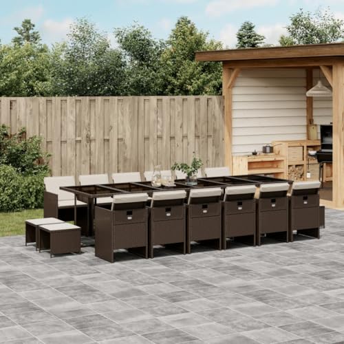 LVHUIDEH 17er Set Gartenmöbel, Garten-Essgruppe mit Kissen, Sitzgruppe, Wetterfest, Terassenmöbel für Garten Terrasse Balkon, Braun Poly Rattan von LVHUIDEH
