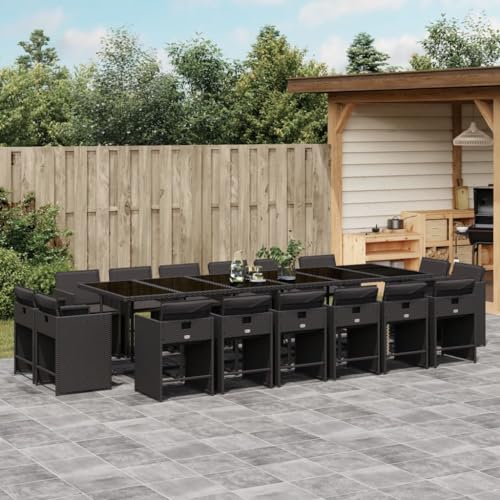 LVHUIDEH 17er Set Gartenmöbel, Garten-Essgruppe mit Kissen, Sitzgruppe, Wetterfest, Terassenmöbel für Garten Terrasse Balkon, Schwarz Poly Rattan von LVHUIDEH