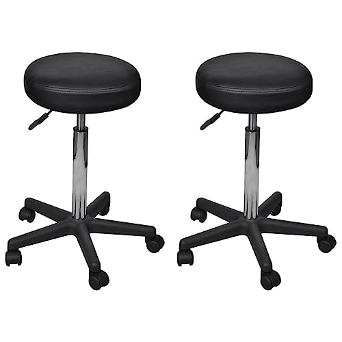 LVHUIDEH 2er Bürohocker Set - Rollhocker höhenverstellbar - 360° Drehhocker - Arbeitshocker | 2XHocker für Wohnzimmer Schlafzimmer Büro, 35.5 x 35.5 x (64-84) cm, Kunstleder von LVHUIDEH