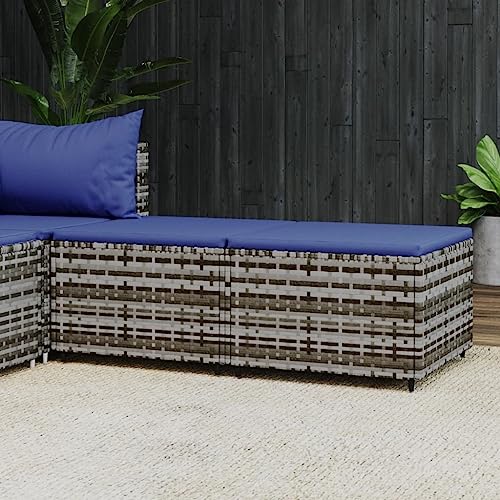 LVHUIDEH 2er Gartenhocker Set - Sitzhocker mit Kissen - Fußhocker - Outdoor Gartenmöbel Set, Hocker Wetterfest, Verstellbare Füße, 55 x 55 x 31 cm, Poly Rattan von LVHUIDEH