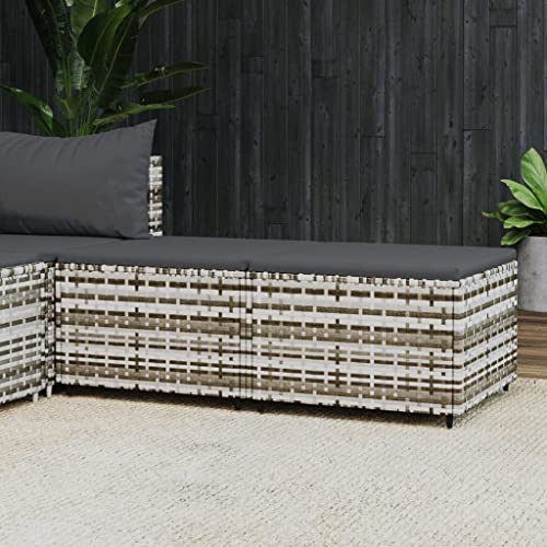 LVHUIDEH 2er Gartenhocker Set - Sitzhocker mit Kissen - Fußhocker - Outdoor Gartenmöbel Set, Hocker Wetterfest, Verstellbare Füße, 55 x 55 x 31 cm, Poly Rattan von LVHUIDEH