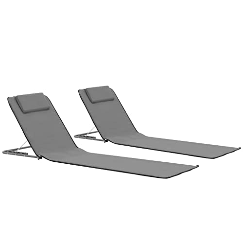 LVHUIDEH 2er Klappbare Strandmatte Set - Portable Outdoor Campingmatte mit Kissen - Verstellbarer Rückenlehne - Sonnenliege für Garten Urlaub Strand Pool, 160 x 53 x 47 cm, Stahl und Stoff von LVHUIDEH