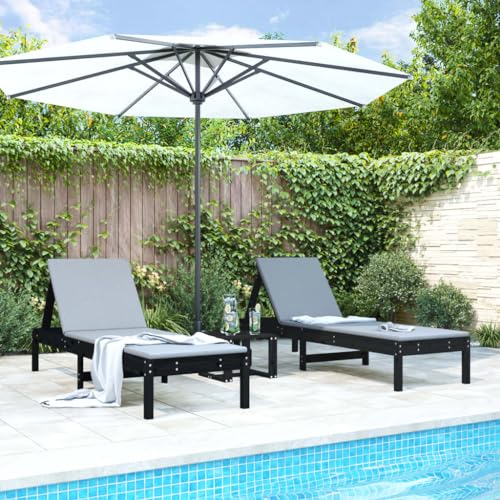 LVHUIDEH 2er Lounge Sonnenliegen Set - Liegestühle - Verstellbare Rückenlehne - Outdoor Gartenmöbel Set, 2X Gartenliege Wetterfest, 199,5 x 60 x 74 cm, Massivholz Kiefer von LVHUIDEH