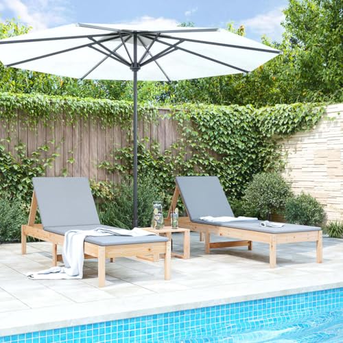 LVHUIDEH 2er Lounge Sonnenliegen Set - Liegestühle - Verstellbare Rückenlehne - Outdoor Gartenmöbel Set, 2X Gartenliege Wetterfest, 199,5 x 60 x 74 cm, Massivholz Kiefer von LVHUIDEH
