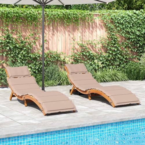 LVHUIDEH 2er Lounge Sonnenliegen Set - Liegestühle mit Auflagen - Gebogenes Design - Outdoor Gartenmöbel Set, 2X Gartenliege Wetterfest, 184 x 55 x 65 cm, Massivholz Akazie von LVHUIDEH