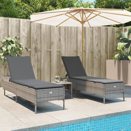 LVHUIDEH 2er Lounge Sonnenliegen Set - Liegestühle mit Auflagen - Outdoor Gartenmöbel Set, 2X Gartenliege Wetterfest, Poly Rattan von LVHUIDEH