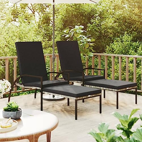 LVHUIDEH 2er Lounge Sonnenliegen Set - Liegestühle mit Fußhocker - Verstellbare Rückenlehne - Outdoor Gartenmöbel Set, 2X Gartenliege Wetterfest, 195 x 60 x 55 cm, PE-Rattan von LVHUIDEH