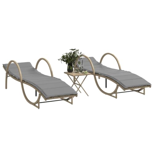 LVHUIDEH 2er Lounge Sonnenliegen Set - Liegestühle mit Kissen und Tisch - Outdoor Gartenmöbel Set, 2X Gartenliege UV-beständig, 60 x 199 x 42 cm, Poly Rattan von LVHUIDEH