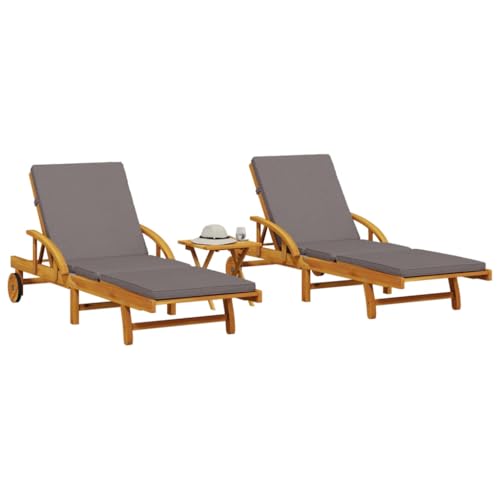 LVHUIDEH 2er Lounge Sonnenliegen Set - Liegestühle mit Rädern und Tisch - Outdoor Gartenmöbel Set, 2X Gartenliege Wetterfest, 200 x 68 x 30 cm, Massivholz Akazie von LVHUIDEH