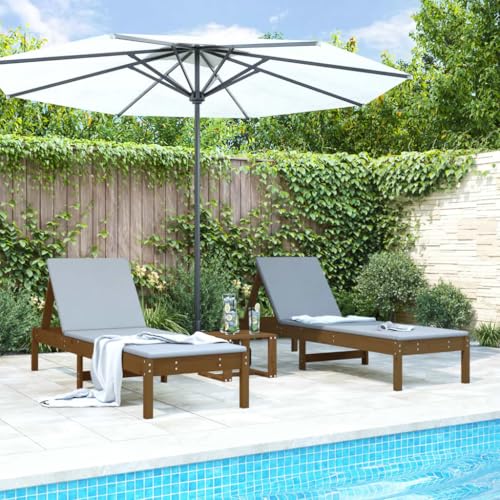 LVHUIDEH 2er Lounge Sonnenliegen Set - Liegestühle mit Tisch - Lamellendesign - Outdoor Gartenmöbel Set, 2X Gartenliege Wetterfest, 199,5 x 60 x 74 cm, Massivholz Akazie von LVHUIDEH