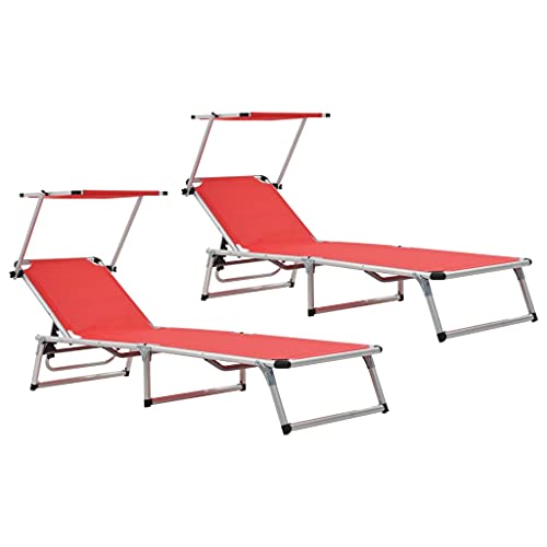 LVHUIDEH 2er Lounge Sonnenliegen Set - Liegestuhl mit Dach - Verstellbare Rückenlehne - Klappbare Outdoor Gartenmöbel Set, 2X Gartenliege Wetterfest, 186 x 58 x 75 cm, Aluminium Textilene von LVHUIDEH