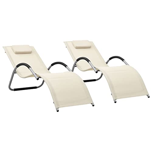 LVHUIDEH 2er Lounge Sonnenliegen Set – Liegestuhl mit Kissen - Gebogenes Design - Outdoor Gartenmöbel Set, 2X Gartenliege Wetterfest, 159 x 62 x 67 cm, Textilene von LVHUIDEH