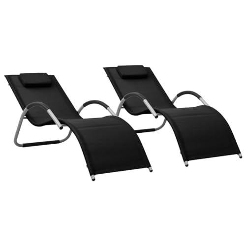 LVHUIDEH 2er Lounge Sonnenliegen Set – Liegestuhl mit Kissen - Gebogenes Design - Outdoor Gartenmöbel Set, 2X Gartenliege Wetterfest, 159 x 62 x 67 cm, Textilene von LVHUIDEH