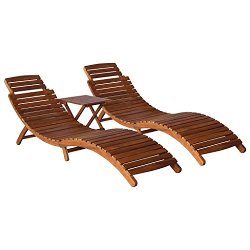 LVHUIDEH 2er Lounge Sonnenliegen Set – Liegestuhl mit Teetisch - Gebogenes Design - Outdoor Gartenmöbel Set, Klappbare, Verstellbare Rückenlehne, 2X Gartenliege Wetterfest, 184 x 55 x 64 cm von LVHUIDEH