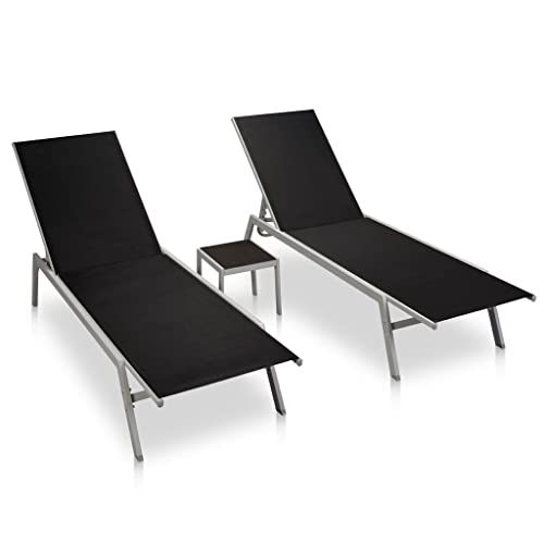 LVHUIDEH 2er Lounge Sonnenliegen Set - Liegestuhl mit Tisch - Outdoor Gartenmöbel Set, Verstellbare Rückenlehne, 2X Gartenliege Wetterfest, 200 x 58 x 32 cm, Stahl und Textilene von LVHUIDEH