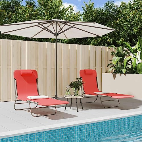 LVHUIDEH 2er Lounge Sonnenliegen Set - Portable Klappbar Liegestühle - Verstellbare Rückenlehne - Outdoor Gartenmöbel Set, 2X Gartenliege, 135 x 54.5 x 87 cm, Textilene & Stahl von LVHUIDEH