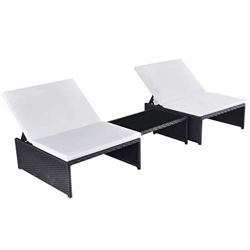 LVHUIDEH 2er Lounge Sonnenliegen Set mit Tisch – Verstellbare Rückenlehne, Outdoor Poly Rattan Gartenmöbel Set, 2X Gartenliege wetterfest von LVHUIDEH