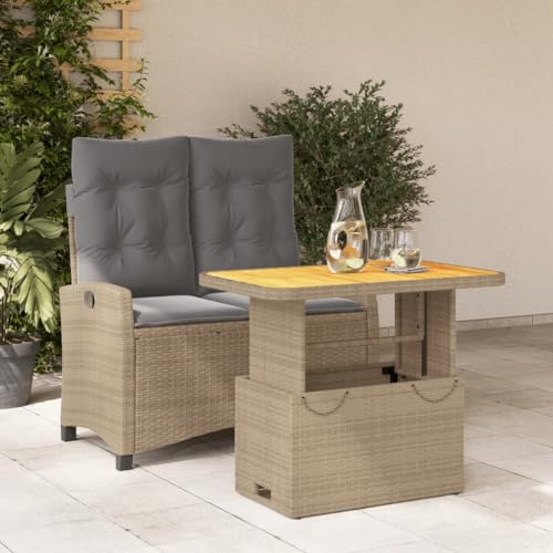 LVHUIDEH 2er Set Gartenmöbel, Garten-Essgruppe mit Kissen, Sitzgruppe, Wetterfest, Terassenmöbel für Garten Terrasse Balkon, Beige Poly Rattan von LVHUIDEH