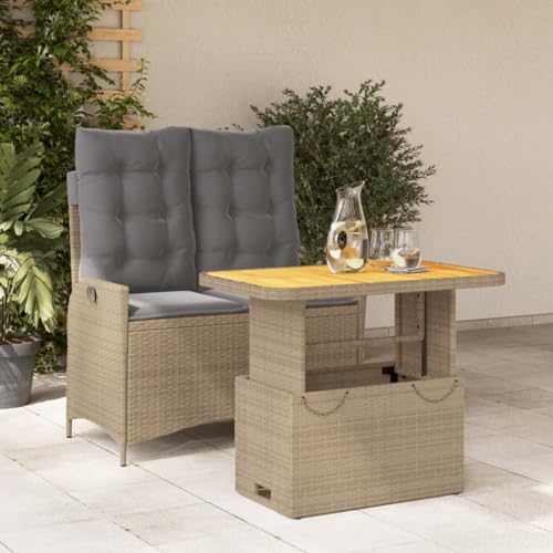 LVHUIDEH 2er Set Gartenmöbel, Garten-Essgruppe mit Kissen, Sitzgruppe, Wetterfest, Terassenmöbel für Garten Terrasse Balkon, Beige Poly Rattan von LVHUIDEH