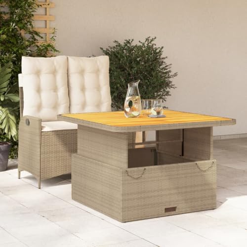 LVHUIDEH 2er Set Gartenmöbel, Garten-Essgruppe mit Kissen, Sitzgruppe, Wetterfest, Terassenmöbel für Garten Terrasse Balkon, Beige Poly Rattan von LVHUIDEH