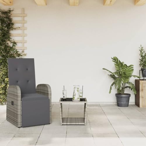LVHUIDEH 2er Set Gartenmöbel, Garten-Essgruppe mit Kissen, Sitzgruppe, Wetterfest, Terassenmöbel für Garten Terrasse Balkon, Grau Poly Rattan von LVHUIDEH