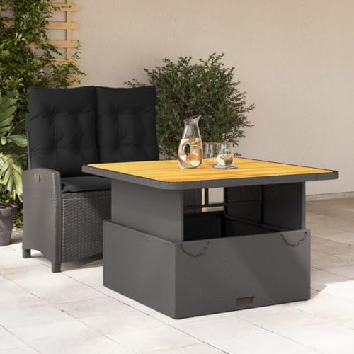 LVHUIDEH 2er Set Gartenmöbel, Garten-Essgruppe mit Kissen, Sitzgruppe, Wetterfest, Terassenmöbel für Garten Terrasse Balkon, Schwarz Poly Rattan von LVHUIDEH