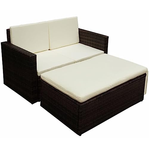 LVHUIDEH 2er Set Gartenmöbel, Garten-Lounge-Set mit Auflagen, Sitzgruppe, Wetterfest Balkonmöbel für Garten Terrasse Balkon, Poly Rattan Braun von LVHUIDEH