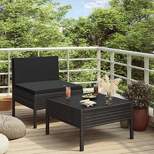 LVHUIDEH 2er Set Gartenmöbel, Garten-Lounge-Set mit Auflagen, Sitzgruppe, Wetterfest Balkonmöbel für Garten Terrasse Balkon, Poly Rattan Schwarz von LVHUIDEH