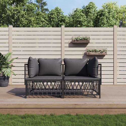 LVHUIDEH 2er Set Gartenmöbel, Garten-Lounge-Set mit Kissen, Sitzgruppe, Wetterfest Balkonmöbel für Garten Terrasse Balkon, Anthrazit Stahl von LVHUIDEH