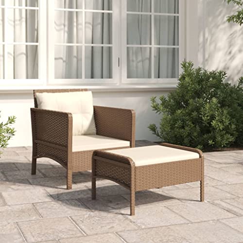 LVHUIDEH 2er Set Gartenmöbel, Garten-Lounge-Set mit Kissen, Sitzgruppe, Wetterfest Balkonmöbel für Garten Terrasse Balkon, Braun Poly Rattan von LVHUIDEH