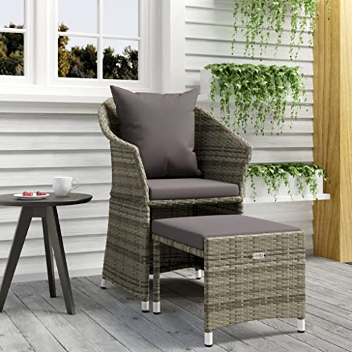 LVHUIDEH 2er Set Gartenmöbel, Garten-Lounge-Set mit Kissen, Sitzgruppe, Wetterfest Balkonmöbel für Garten Terrasse Balkon, Grau Poly Rattan von LVHUIDEH