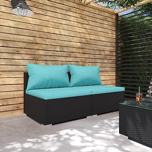 LVHUIDEH 2er Set Gartenmöbel, Garten-Lounge-Set mit Kissen, Sitzgruppe, Wetterfest Balkonmöbel für Garten Terrasse Balkon, Poly Rattan Schwarz von LVHUIDEH