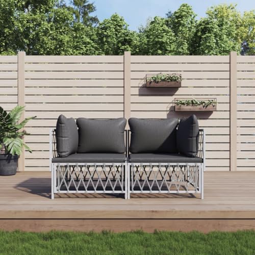 LVHUIDEH 2er Set Gartenmöbel, Garten-Lounge-Set mit Kissen, Sitzgruppe, Wetterfest Balkonmöbel für Garten Terrasse Balkon, Weiß Stahl von LVHUIDEH