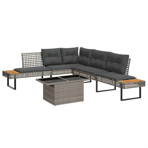 LVHUIDEH 2er Set Gartenmöbel, Garten-Sofagarnitur mit Kissen Grau Poly Rattan Glas von LVHUIDEH