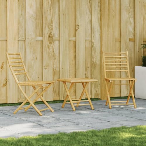 LVHUIDEH 3er Set Gartenmöbel, Bistro-Set, Sitzgruppe, Wetterfest, Terassenmöbel für Garten Terrasse Balkon, Bambus von LVHUIDEH
