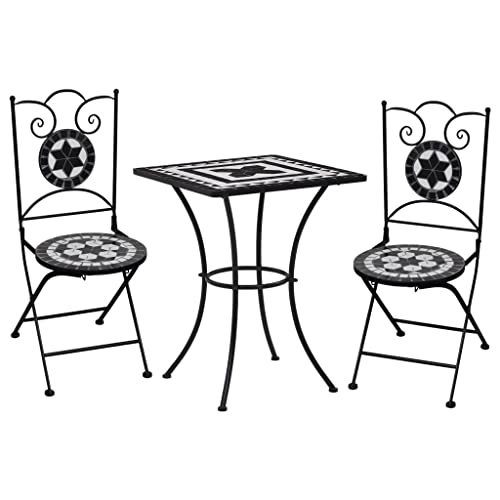 LVHUIDEH 3er Set Gartenmöbel, Bistro-Set Mosaik Keramik Schwarz und Weiß von LVHUIDEH