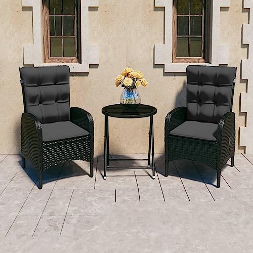 LVHUIDEH 3er Set Gartenmöbel, Bistro-Set Poly Rattan und Glas Schwarz von LVHUIDEH